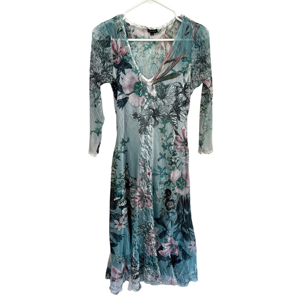 Kamarov Sheer Floral Printed Midi Dress with Slip